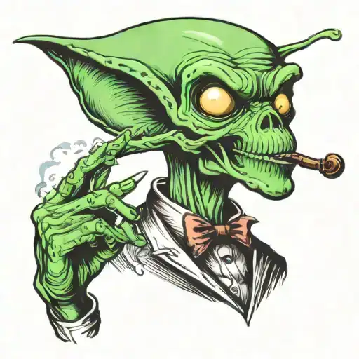 alien smoking a pipe tattoo design idea