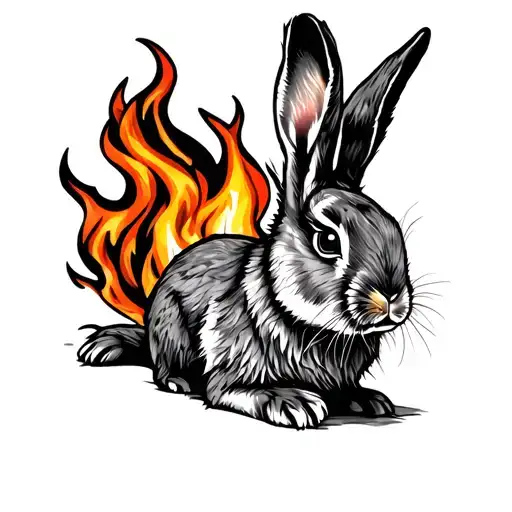 Flaming rabbit bonfire tattoo design idea