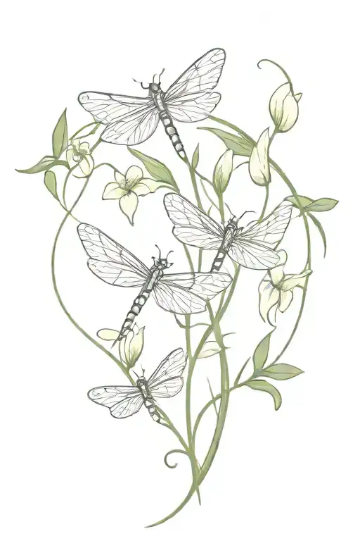 i love you with dragonfly's and lily's with vines wrapping tattoo design idea