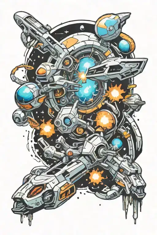 Starcraft, half life, and space theme sleeve tattoo design idea