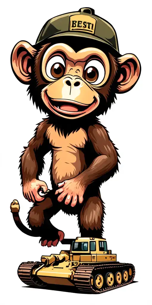 cartoon monkey bulldozer and tank tattoo design idea