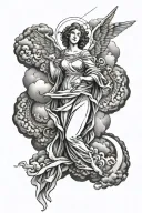 Angel with clouds surrounding tattoo design idea