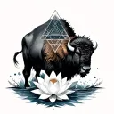 past present future triangles, bison,  lotus flower, minimalist, forearm tattoo design idea