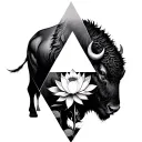 past present future triangles, bison,  lotus flower, minimalist, forearm tattoo design idea
