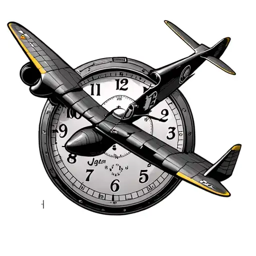 spitfire plane inside clock tattoo design idea