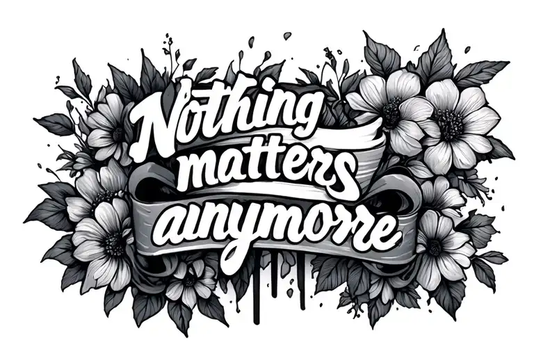 I want a forearm tattoo with a busy, melancholic, sad, and hopeless drawing with the phrase "Nothing matters anymore." tattoo design idea