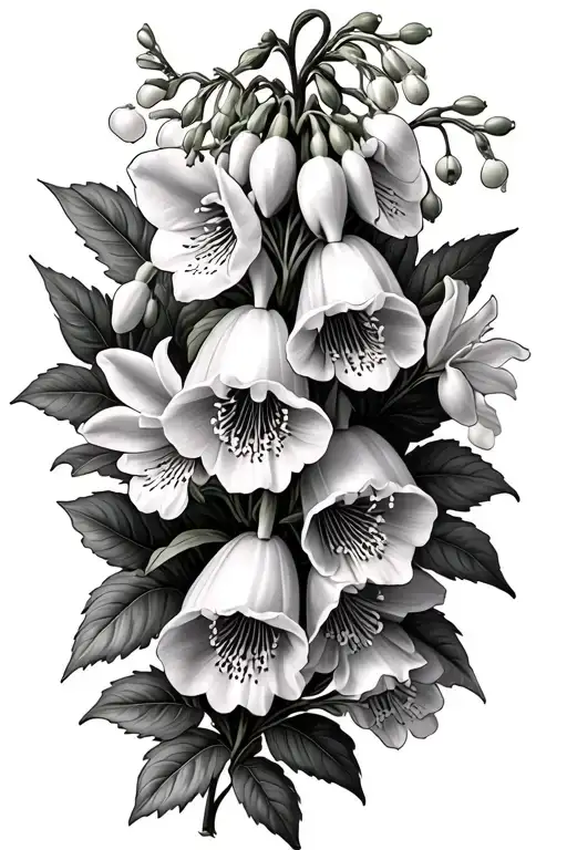 foxglove flowers, mountain laurel, oleander flower, lily of the valley, honeybee tattoo design idea
