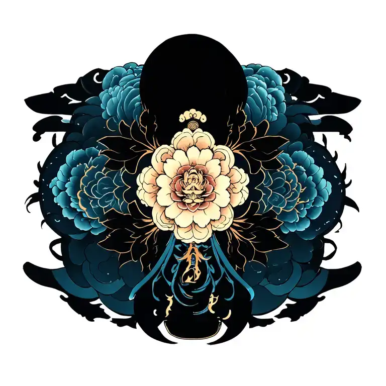 Cybersigilism as the base; symmetrical full-back, spine highlighted; detailed and ornamental. tattoo design idea