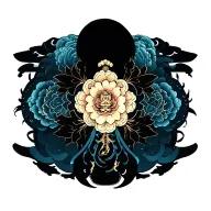 Cybersigilism as the base; symmetrical full-back, spine highlighted; detailed and ornamental. tattoo design idea