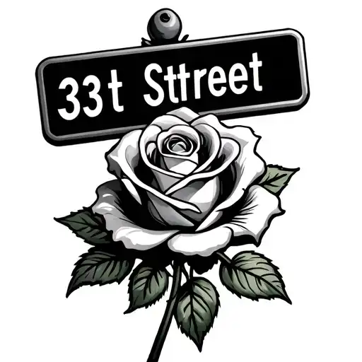 rose with street sign 33 st street  tattoo design idea