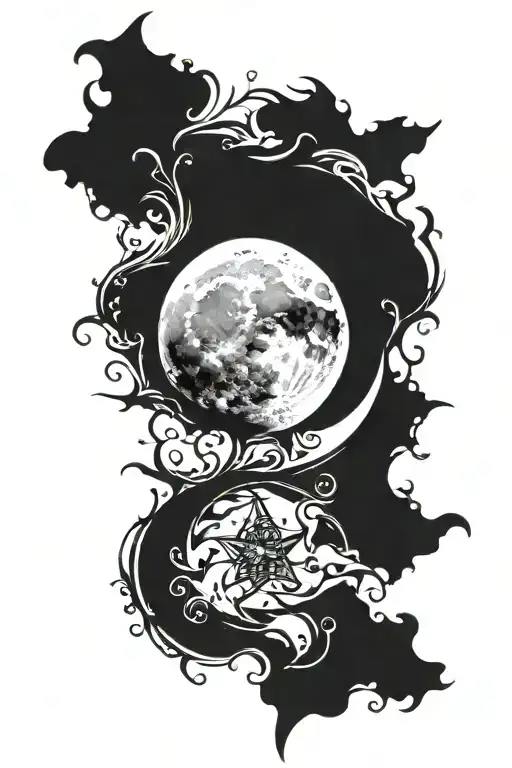 Unreal gothic moon tattoo design idea