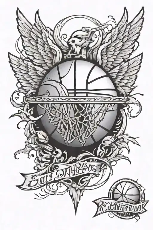Make a tattoo about a basketball with wings and the name Bart Meijerink, it’s dedicated to him tattoo design idea