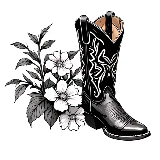 eating disorder revovery with a cowboy boots and flowers growing tattoo design idea