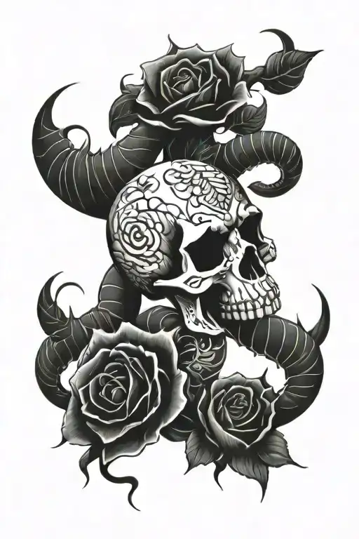 skull snake roses scorpion surrounded tattoo design idea