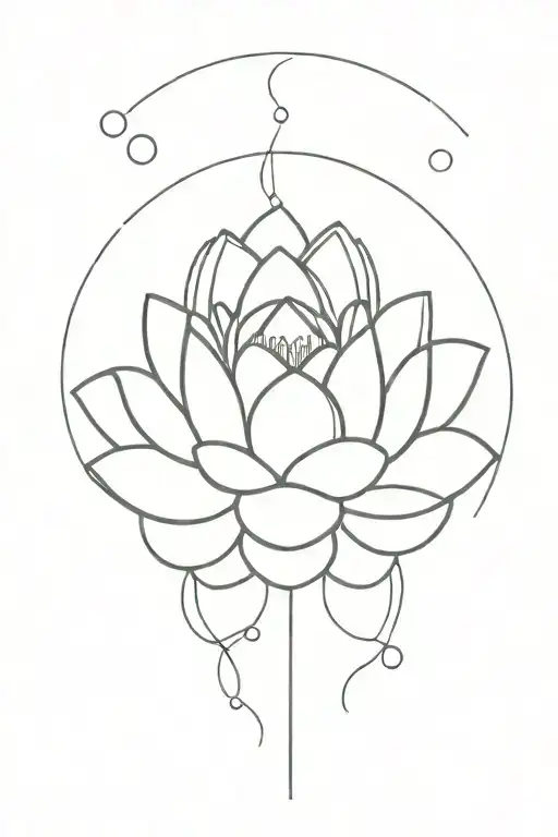 lines pattern moon lotus tattoo design idea