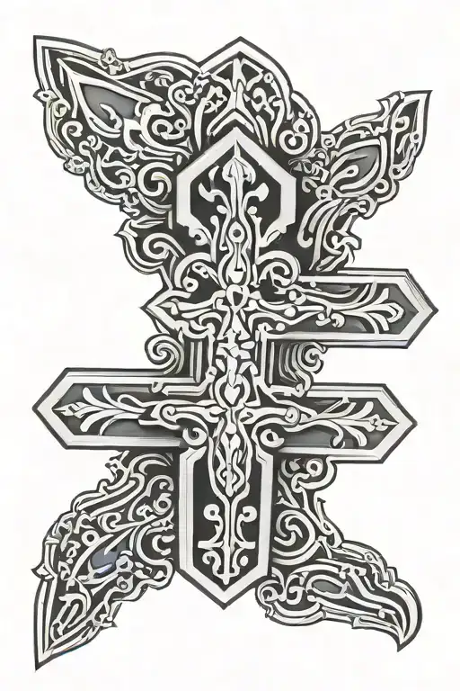 Assyrian cross with middle eastern motif tattoo design idea