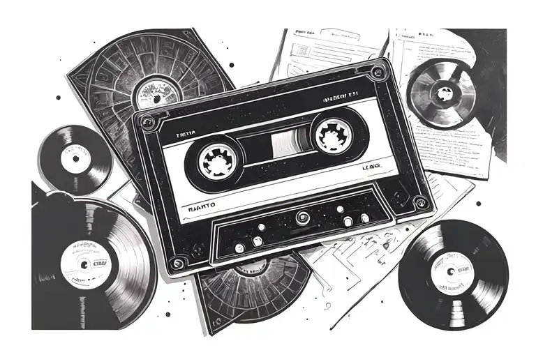 black cassette tape and vinyl records tattoo design idea