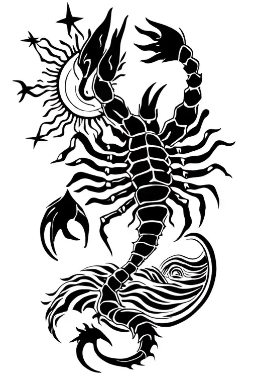 filipino sun and stars, scorpion, waves, rat, tribal tattoo design idea