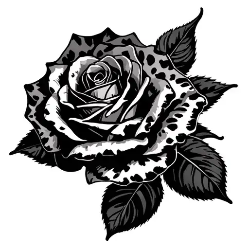 roses and leopard print merged tattoo design idea