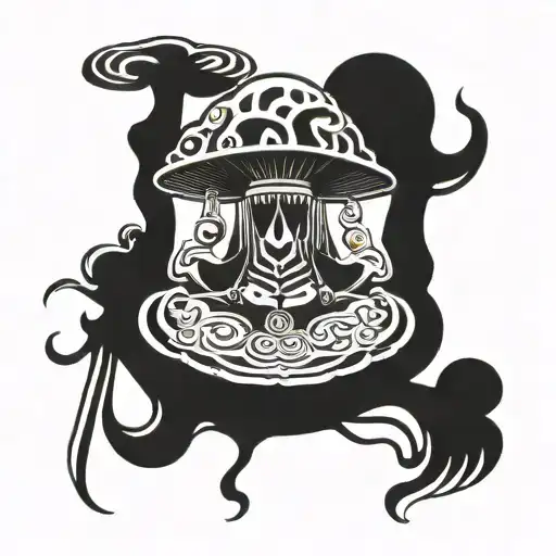 mushroom shaman communing tattoo design idea
