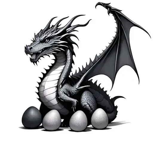 adult dragon wrapped around 14 eggs tattoo design idea