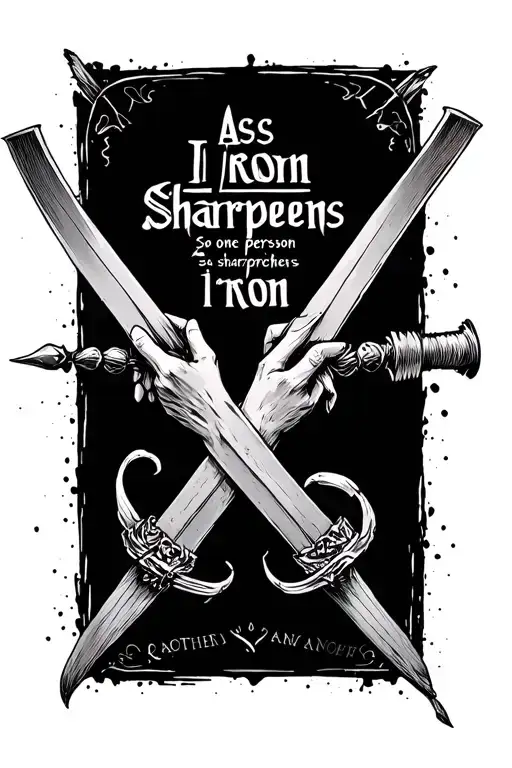 “as iron sharpens iron, so one person sharpens another” tattoo design idea