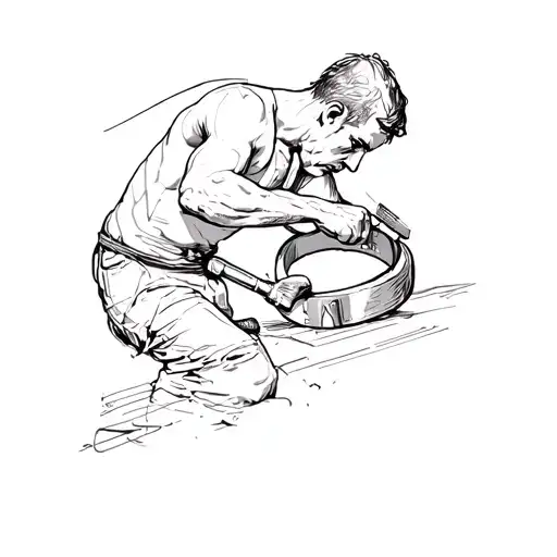 shadow of a man working with hammer and chisel on a ring tattoo design idea