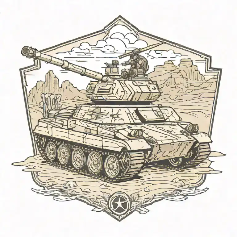 us army tank in desert with dragons tattoo design idea