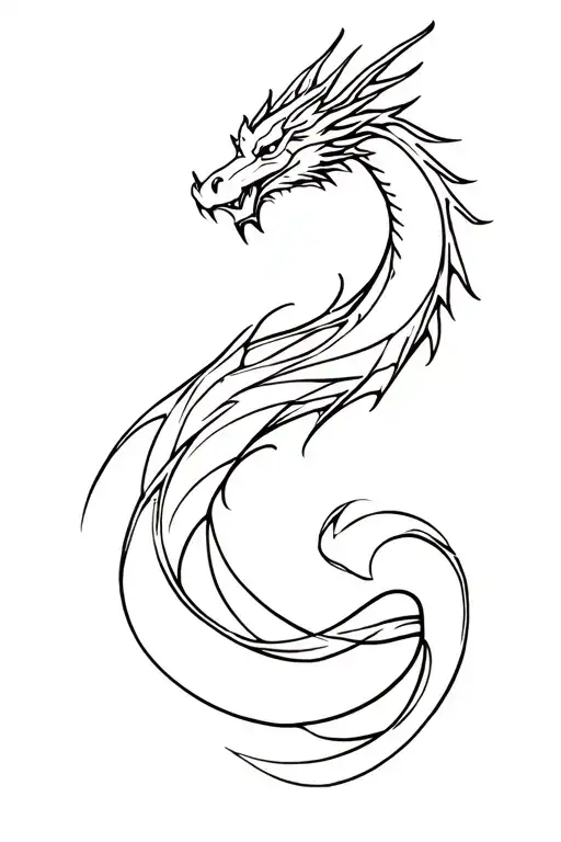 dragon thin line and abstract with lines tattoo design idea