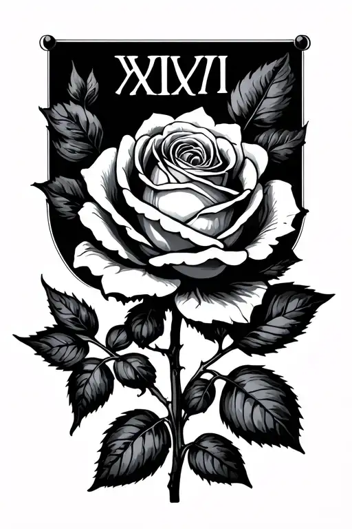 Ancient roman numerals inside a rose growing tattoo design idea