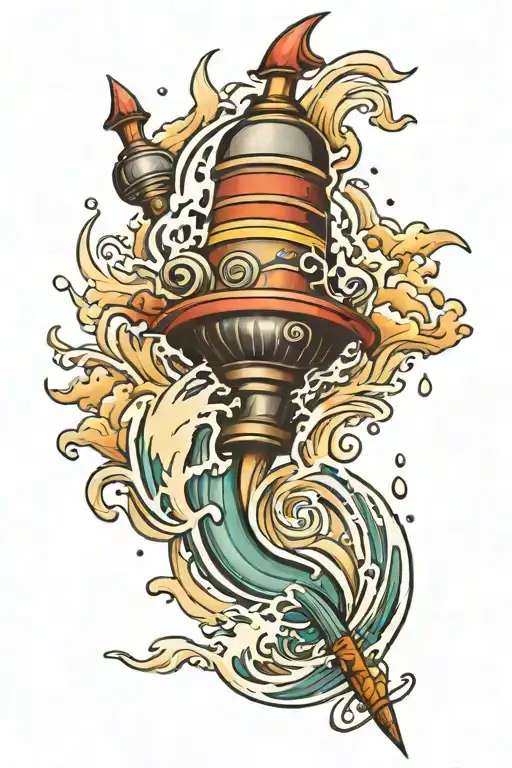 pencil bobber in water waves tattoo design idea