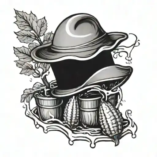 Realistic acorn hat carrying buckets of water flowing tattoo design idea