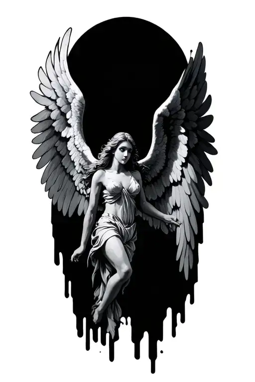 falling angel with wings tattoo design idea