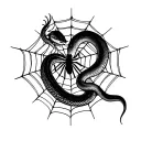 A snake shedding its skin near a web with a spider at the center tattoo design idea