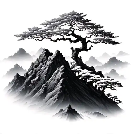 Sakura tree on a mountain tattoo design idea