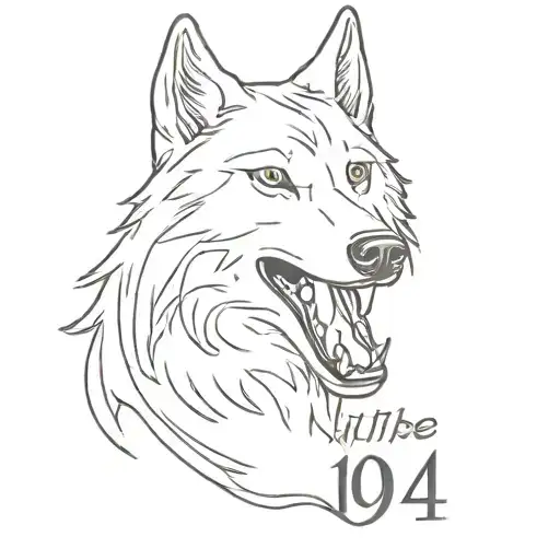 white wolf with open mouth and the number 1934 and the word little boy all integrated tattoo design idea