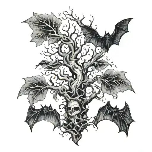Poison Tree With Bats tattoo design idea