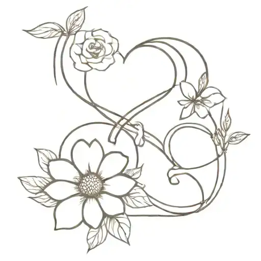 two flowers, a rose and a daisy bending towards eachother to create a heart, only one of each tattoo design idea