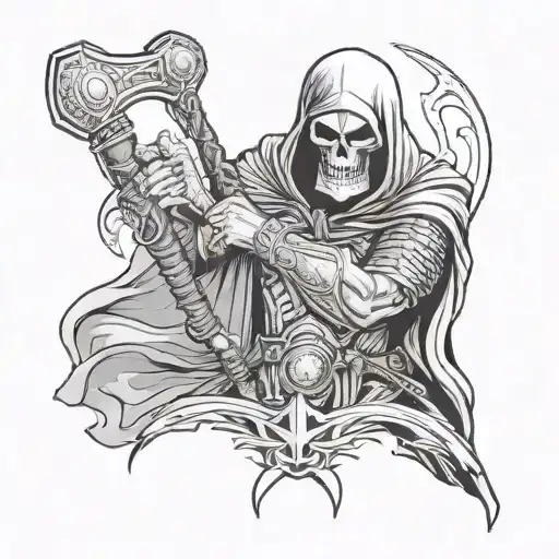 grim reaper holding Thor's hammer tattoo design idea