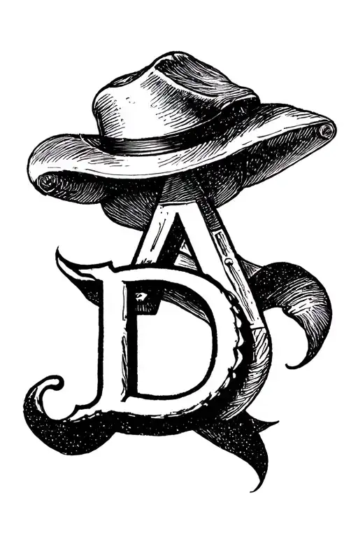 "Design a black ink tattoo sketch for the upper right arm on fair skin. The tattoo should incorporate the initials 'D' a tattoo design idea