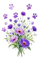 carnation violet aster chrysanthemum bouquet paw prints hidden in petals tattoo design idea