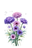 carnation violet aster chrysanthemum bouquet paw prints hidden in petals tattoo design idea