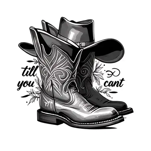 western style tattoo featuring elements like boots, cowboy hat, lyrics "till you can't" with Tennessee inspiration  tattoo design idea