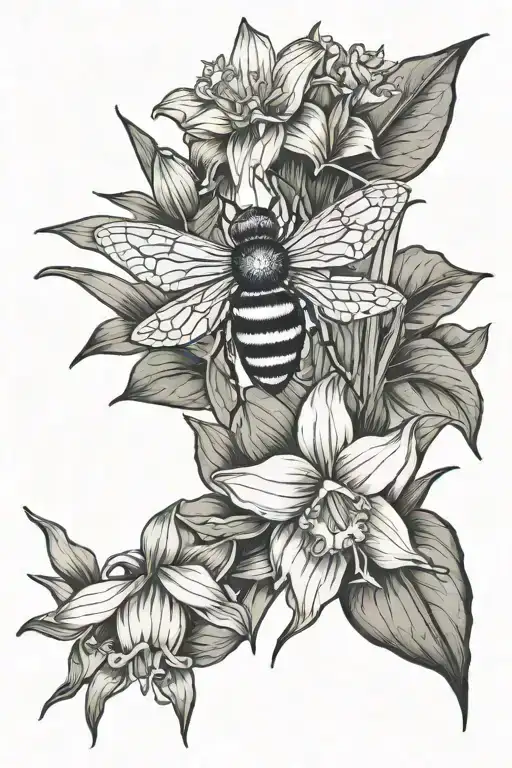 bee, daffodil, morning glory, Aboriginal artwork, Holden HQ statesman, palm trees. tattoo design idea