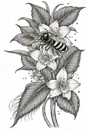 bee, daffodil, morning glory, Aboriginal artwork, Holden HQ statesman, palm trees. tattoo design idea