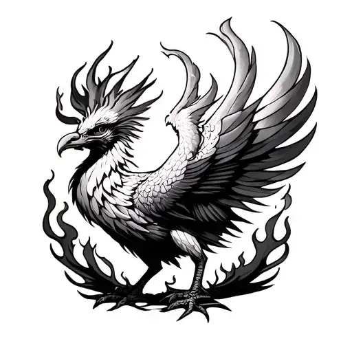 Simurgh and fire tattoo design idea