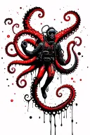 Scuba diver being pulled down by a kraken tattoo design idea