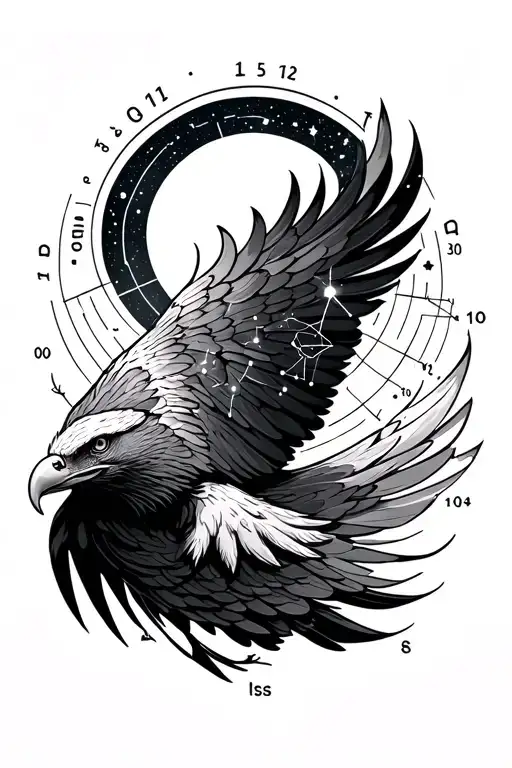 eagle constellation flowing into gps coordinates tattoo design idea