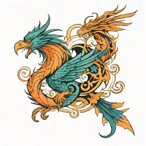 Phoenix and Dragon tattoo design idea