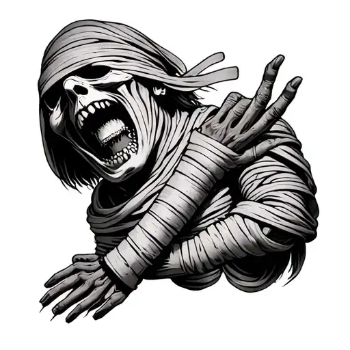 time mummy screaming and bandages tattoo design idea